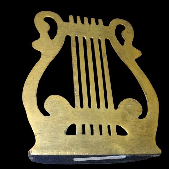 Brass‎ Musical Lyre Harp Bookend Musician Mid Century MCM Vintage Patina ONE - Picture 2 of 14